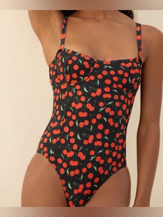 Good American Other - Good America Cherry Print One-Piece Swimsuit - Black with Red Cherries